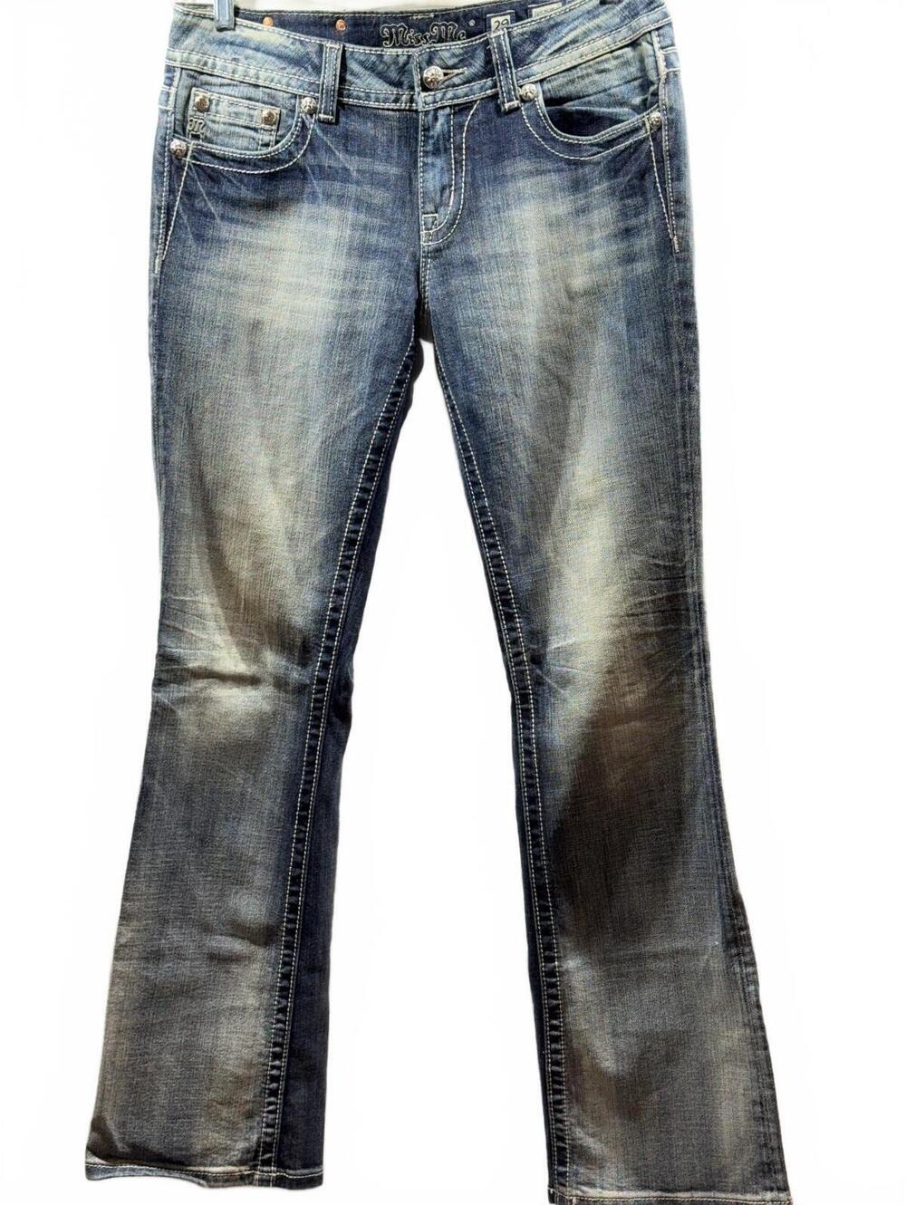 Miss Me Jeans Women’s 29 Easy Boot Rhinestone Flap Pocket Denim 33 Inseam